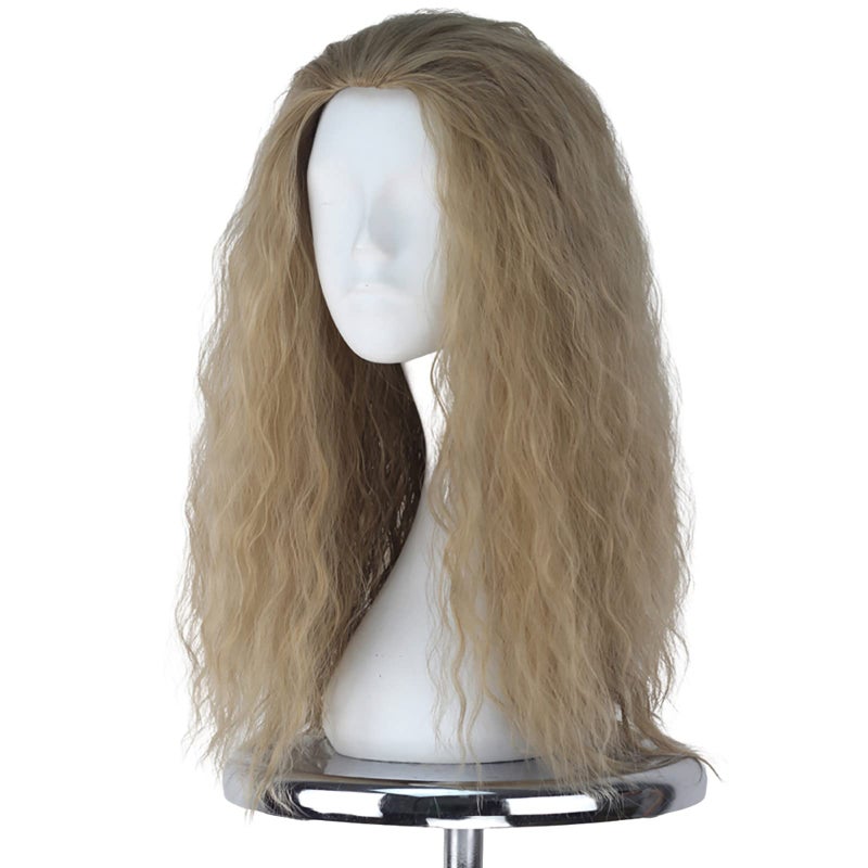 iCos Yan Dream Long Curly Fluffy Dirty Blonde Human Hair Wig Witch Hair Wig Halloween Costume Movie Cosplay Punk Wig Adult Men Women Wig - Image 5